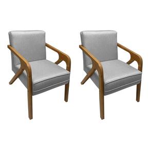 Kit 2 Poltronas Decorativas Pés em Madeira Maciça Monaco Linho Cinza
