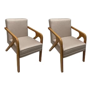 Kit 2 Poltronas Decorativas Pés em Madeira Maciça Monaco Linho Bege