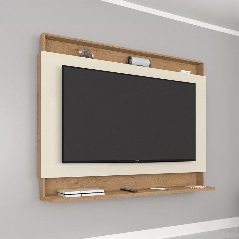 Painel para TV Até 60 Polegadas Madri New 1 Prateleira Flex Canelato Rustico/Natural/Off White - Atualle Móveis