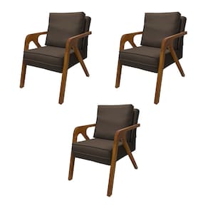 Kit 3 Poltronas Decorativas Pés em Madeira Maciça Monaco Veludo Marrom