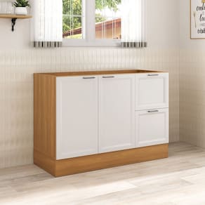 Balcão 2 Portas 2 Gavetas 120cm sem Tampo Soho Cabecasa Madeiramadeira Freijó/Branco