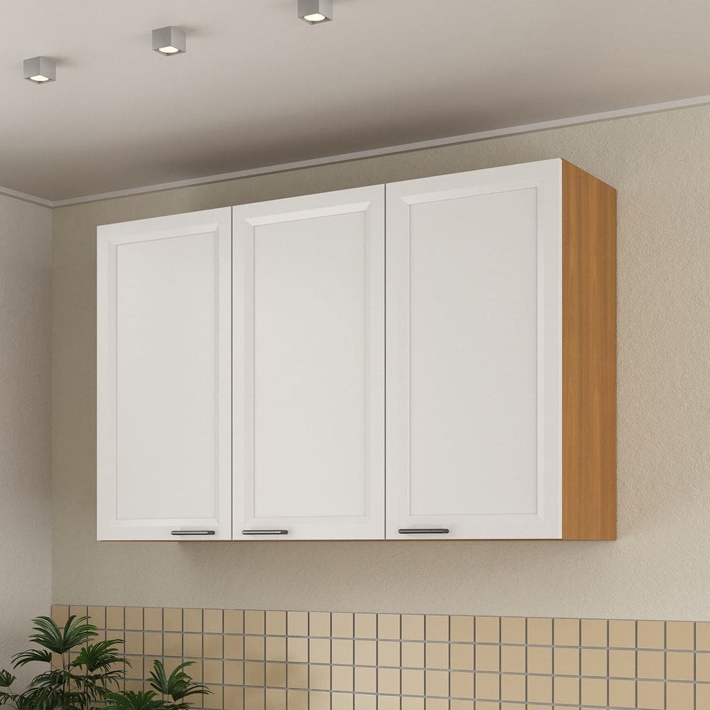 Armário Aéreo Triplo 120cm Soho Cabecasa Madeiramadeira Freijó/Branco