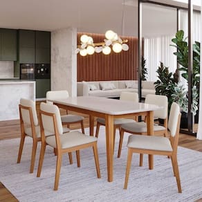 Conjunto Sala de Jantar 1 Mesa Tangará 160cm 6 Cadeiras Estofadas Miriti Cabecasa Madeiramadeira Off White/Creme