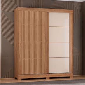 Guarda-Roupa Solteiro Montana 2 Portas 2 Gavetas Ripado 3d Canelato/Natural/Off White - Atualle Móveis