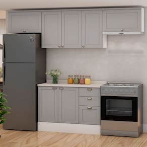 Cozinha Compacta Iluminata 7 Portas 3 Gavetas 100% Mdf Branco/Marrom Claro - Genialflex