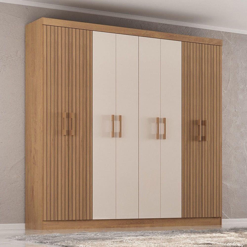Guarda-Roupa Casal Petropolis 8 Portas 2 Gavetas Canelato Rustico/Natural - Atualle Móveis