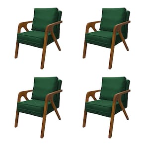 Kit 4 Poltronas Decorativas Pés em Madeira Maciça Monaco Veludo Verde