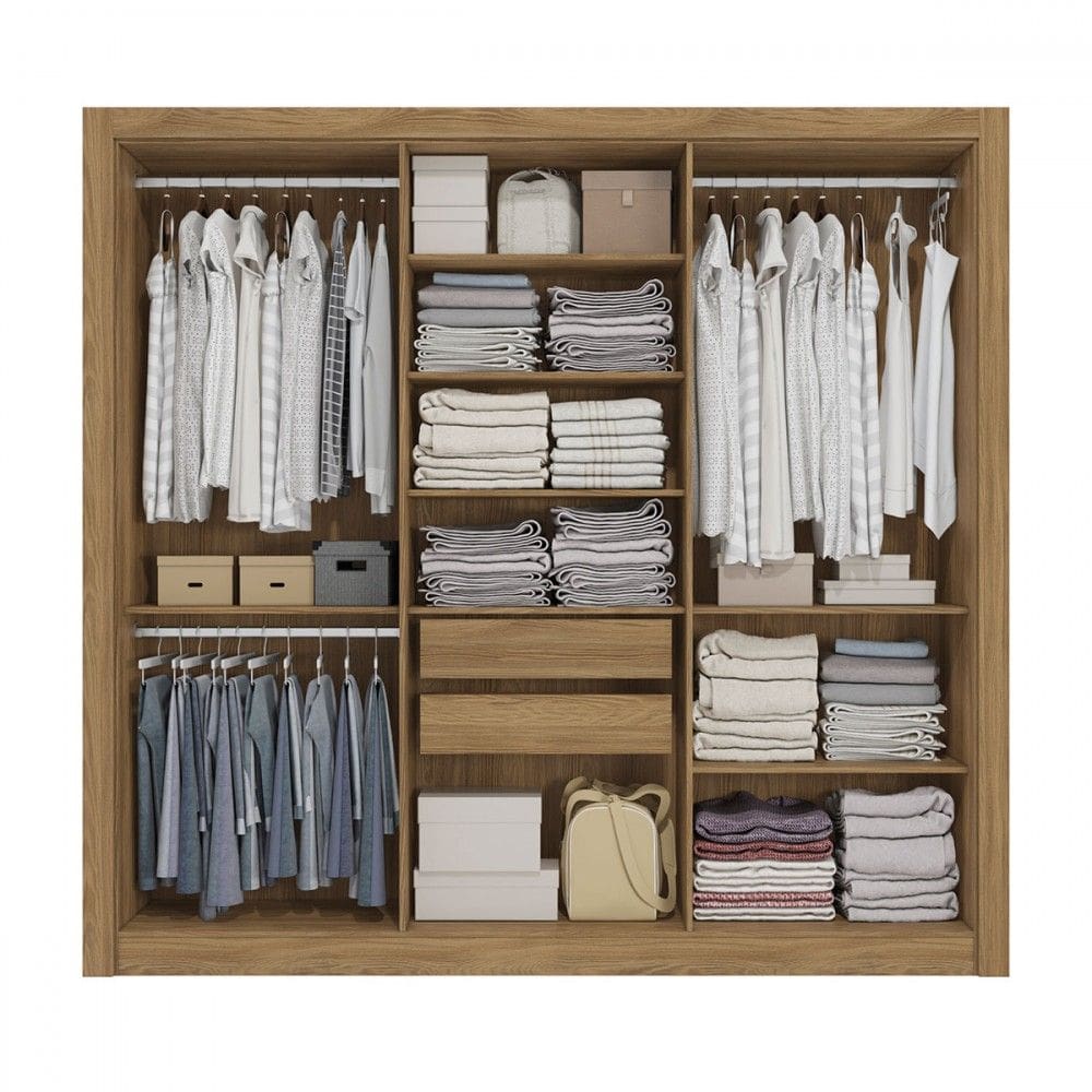 Guarda-Roupa Casal 6 Portas 2 Gavetas Nogueira/Marrom Claro