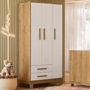 Guarda-Roupa Infantil Encanto 3 Portas 2 Gavetas Freijó/ Branco Acetinado