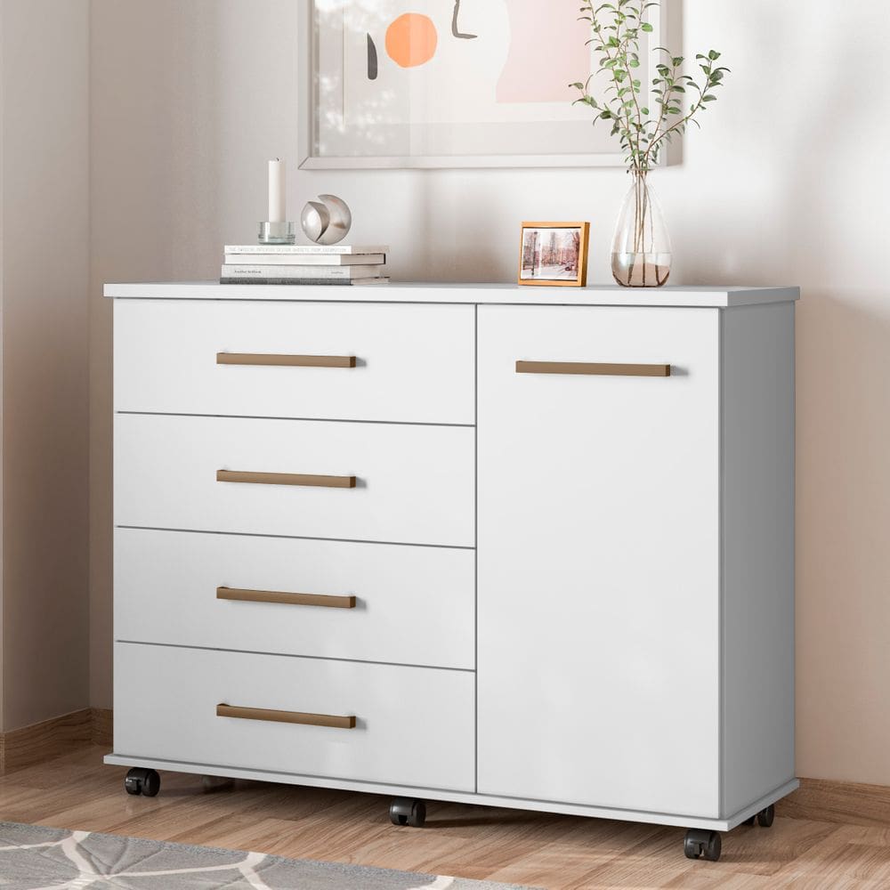 Cômoda Flora 1 Porta 4 Gavetas 1,25 m - Comoda para Quarto - Demobile