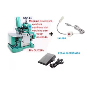 Maquina Costura Overlock +Led+pedal Eletrônico-110V
