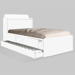 Cama Solteiro Tamires Baú Branco com Auxiliar e Colchões
