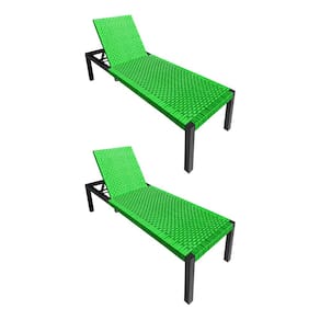 Kit 2 Espreguiçadeiras Cancun Alumínio Junco Sintético Trançado Verde Unicolor