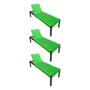 Kit 3 Espreguiçadeiras Cancun Alumínio Junco Sintético Trançado Verde Unicolor