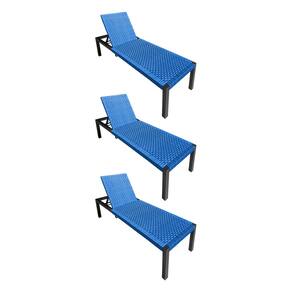 Kit 3 Espreguiçadeiras Cancun Alumínio Junco Sintético Trançado Azul Unicolor