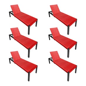 Kit 6 Espreguiçadeiras Cancun Alumínio Junco Sintético Trançado Vermelho Unicolor