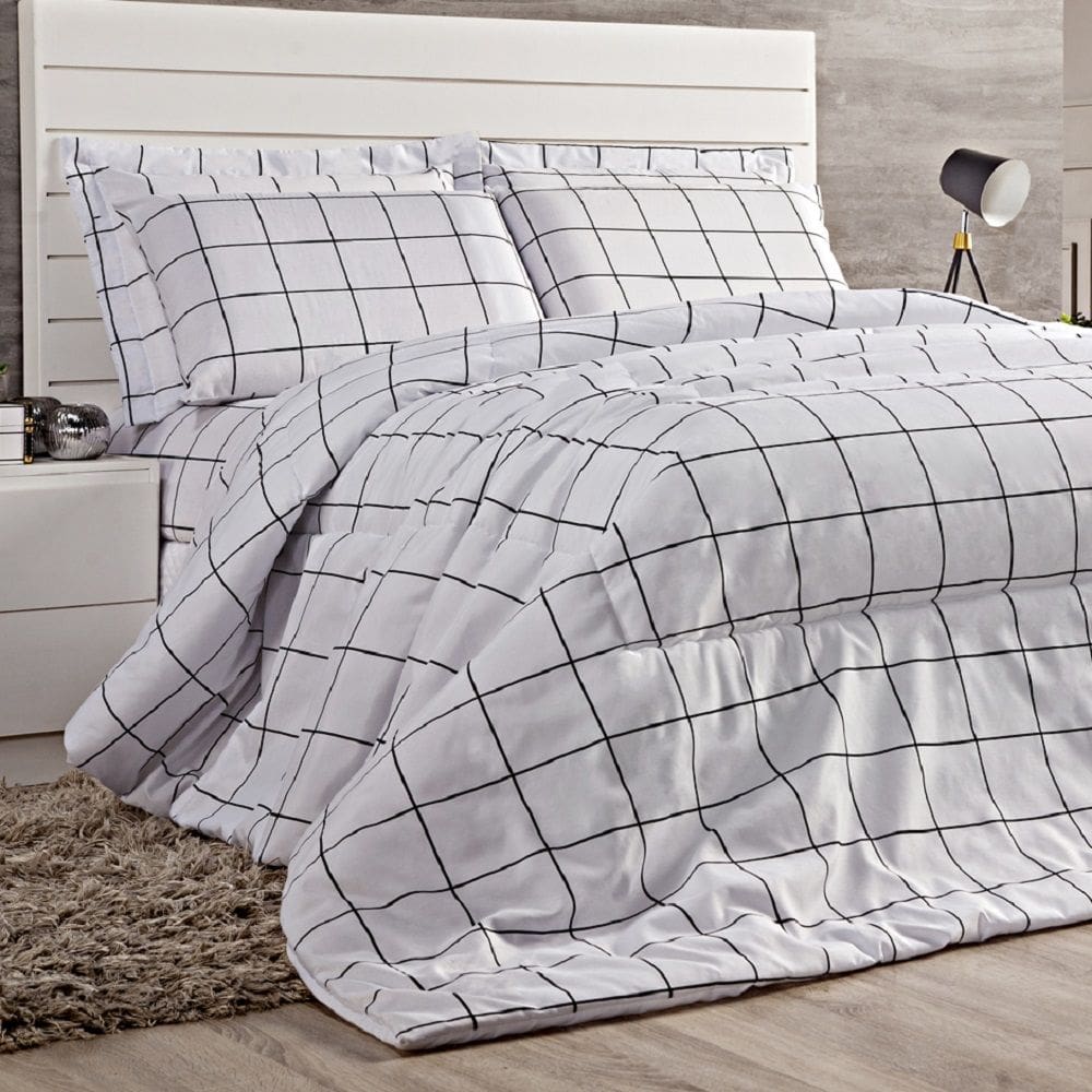 Cobre leito King Lines Micropercal 180 Fios 3 peças - Branco