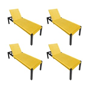 Kit 4 Espreguiçadeiras Cancun Alumínio Junco Sintético Trançado Amarelo Unicolor