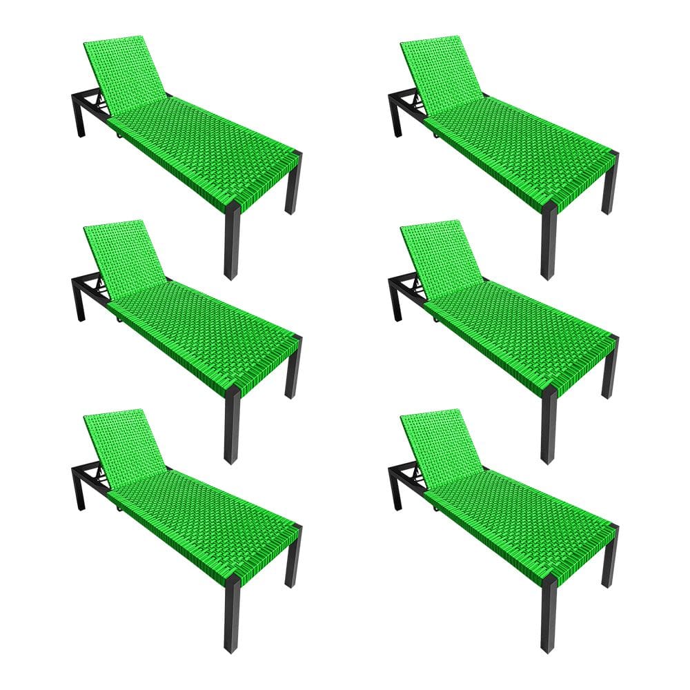 Kit 6 Espreguiçadeiras Cancun Alumínio Junco Sintético Trançado Verde Unicolor