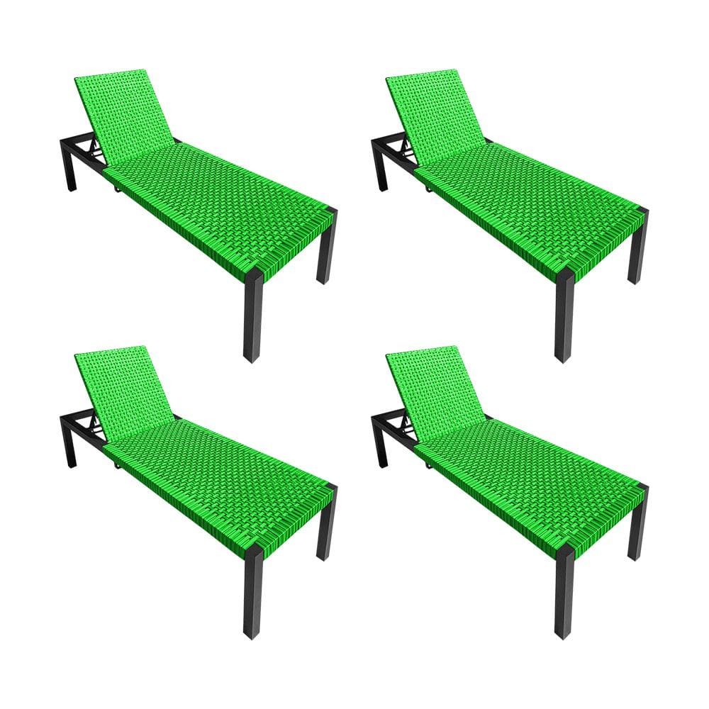 Kit 4 Espreguiçadeiras Cancun Alumínio Junco Sintético Trançado Verde Unicolor