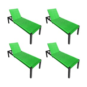Kit 4 Espreguiçadeiras Cancun Alumínio Junco Sintético Trançado Verde Unicolor