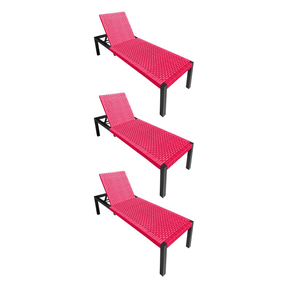 Kit 3 Espreguiçadeiras Cancun Alumínio Junco Sintético Trançado Rosa Unicolor