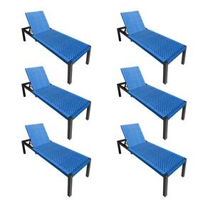 Kit 6 Espreguiçadeiras Cancun Alumínio Junco Sintético Trançado Azul Unicolor