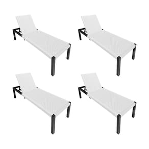 Kit 4 Espreguiçadeiras Cancun Alumínio Junco Sintético Trançado Branco Unicolor