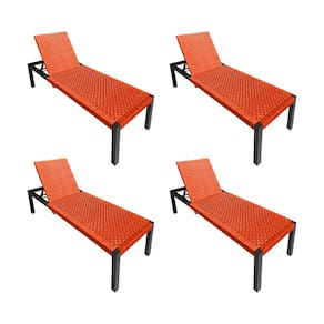 Kit 4 Espreguiçadeiras Cancun Alumínio Junco Sintético Trançado Laranja Unicolor