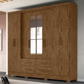Guarda Roupa 8 Portas Alexis com Espelho Castanho Wood