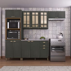 Cozinha Completa Firenze 12 Portas 2 Gavetas com Vidro 6171.132 Cinza - Indekes