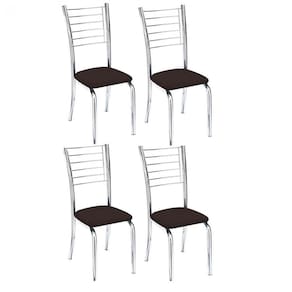 Kit 4 Cadeiras De Jantar Lara Cromada Para Cozinha Assento Corino Marrom - Aurora Line