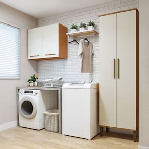 Lavanderia Modulada 1 Armário Multiuso e Armário Aéreo São Gonçalo Marrom/Off White