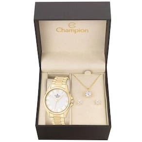 Kit Relógio Champion Elegance Feminino CN26377W com Colar e Brincos