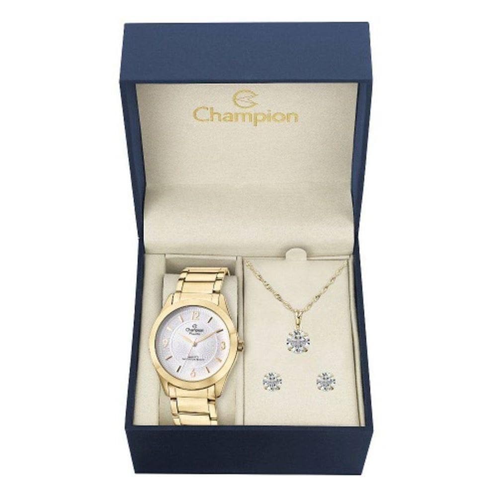 Kit Relógio Champion Feminino CN28866B com Colar e Brincos