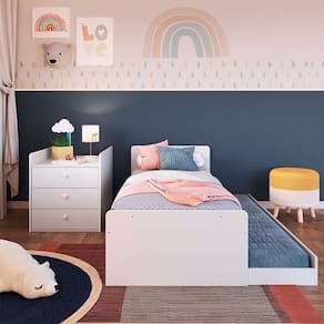 Cama Com Cômoda E Cama Auxiliar Com 3 Colchões Branco Aubree Jm Móveis