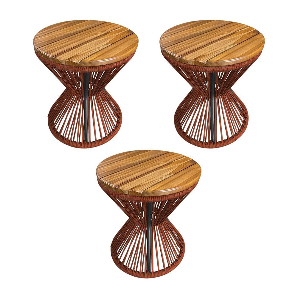 Kit 3 Puffs Ampulheta Alumínio Corda Náutica Terracota