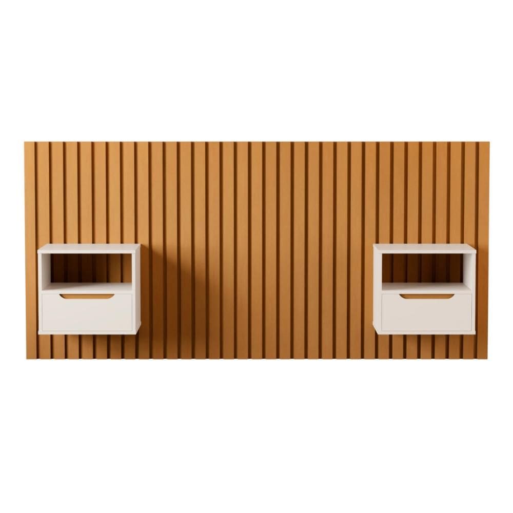 Cabeceira Ripada com Mesa de Cabeceira Catânia Nature Pérola