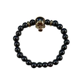 Pulseira Crânio Dourado Pedra Hematita 8mm Proteção
