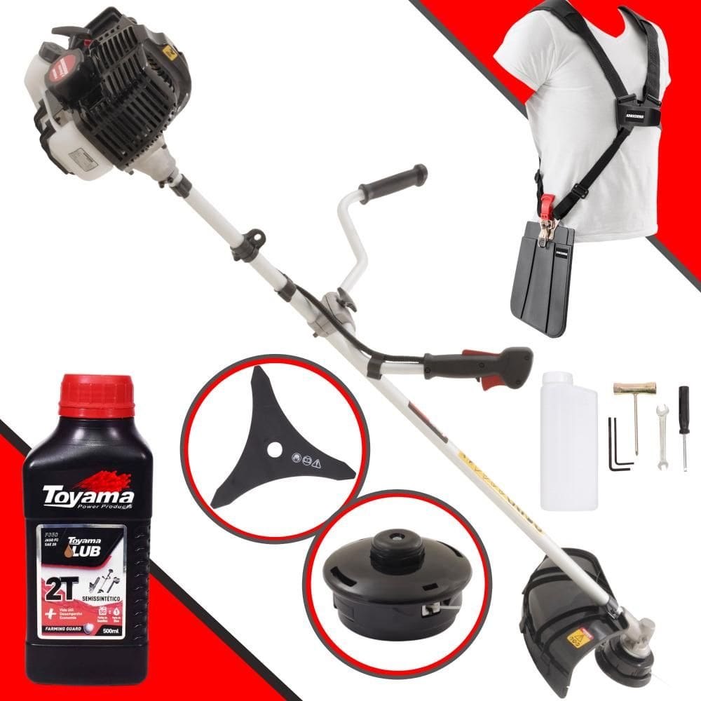 Roçadeira Lateral Kawashima KW43LE À Gasolina 2T 43cc 1,7HP Alta Rotação Completa Com Lâmina 3 Pontas e Carretel de Nylon + Óleo Toyama
