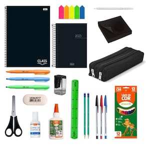 Kit Papelaria Juvenil Masculino All Black Caderno Estojo