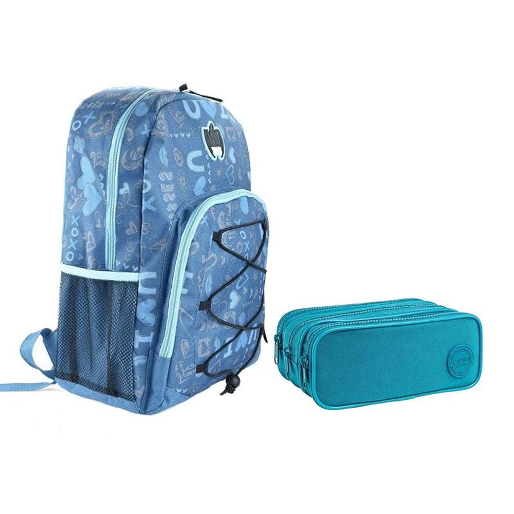 Kit Mochila Escolar Infantil SBDV-2033 e Estojo Académie Triplo Azul Turquesa - Fuseco