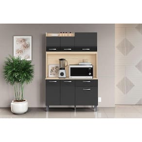 Cozinha Compacta 6 Portas 1 Gaveta Berlim Avena Grafito - Aramóveis