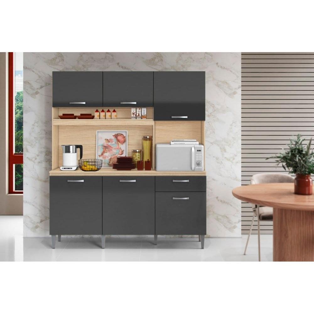 Cozinha Compacta 6 Portas 1 Gaveta Siena Avena Grafito - Aramóveis