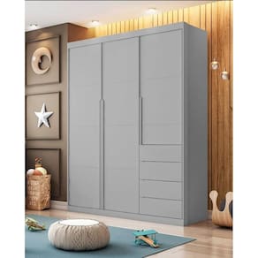 Guarda Roupa 3 portas e 4 gavetas Pérola Cinza - Phoenix Baby