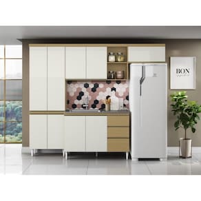 Kit Armário e Balcão Sem Tampo para Pia Cozinha Sophia Balcão Atacama Off White - Aramóveis