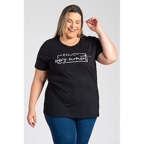 T-shirt Feminina Plus Size Malha Algodão Estampada "Enjoy" - Serena