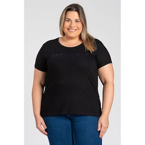 Blusa Feminina Plus Size Malha Viscose c/ Estampa "Happiness" - Serena