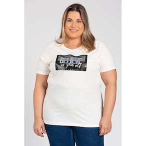T-shirt Feminina Plus Size Malha Algodão Estampada "Believe" - Serena