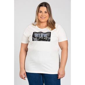 T-shirt Feminina Plus Size Malha Algodão Estampada "Believe" - Serena